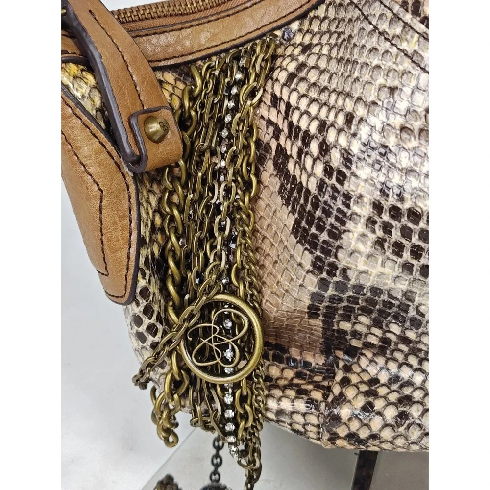 Jessica Simpson Rock N Roll Shoulder Bag Natural Python Snakeskin Hobo NWT Brown